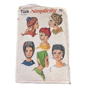 60s Simplicity 7326 Misses Hats Vintage Sewing Pattern One Size Dressmaking CUT